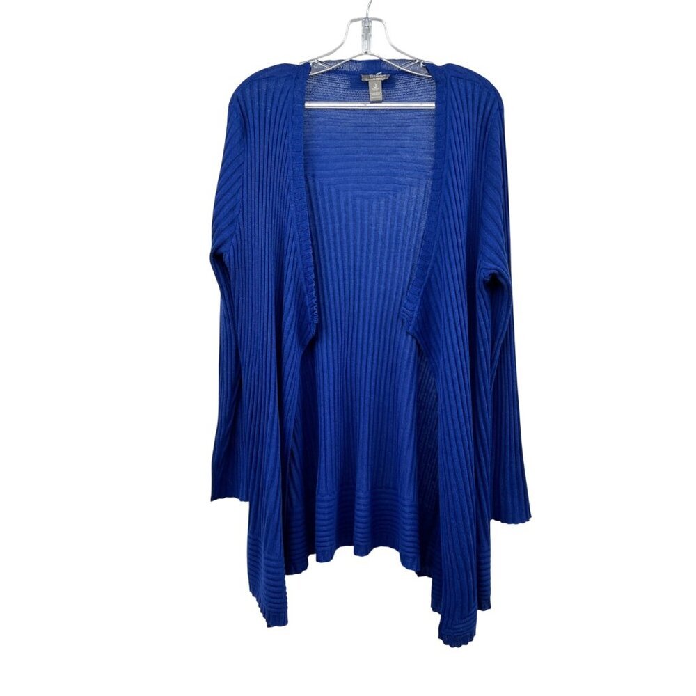 Chico's Travelers Ribbed Lightweight Cardigan Wool Blend Open Blue Size XL